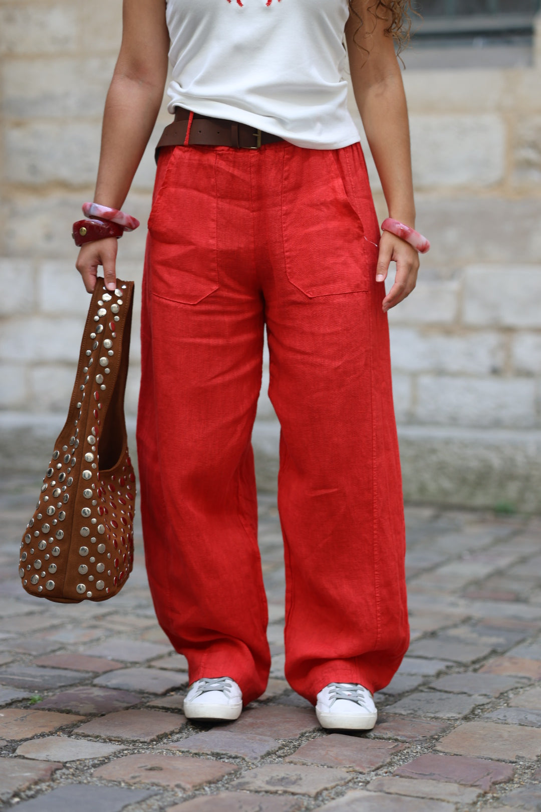 Pantalon barrel en lin