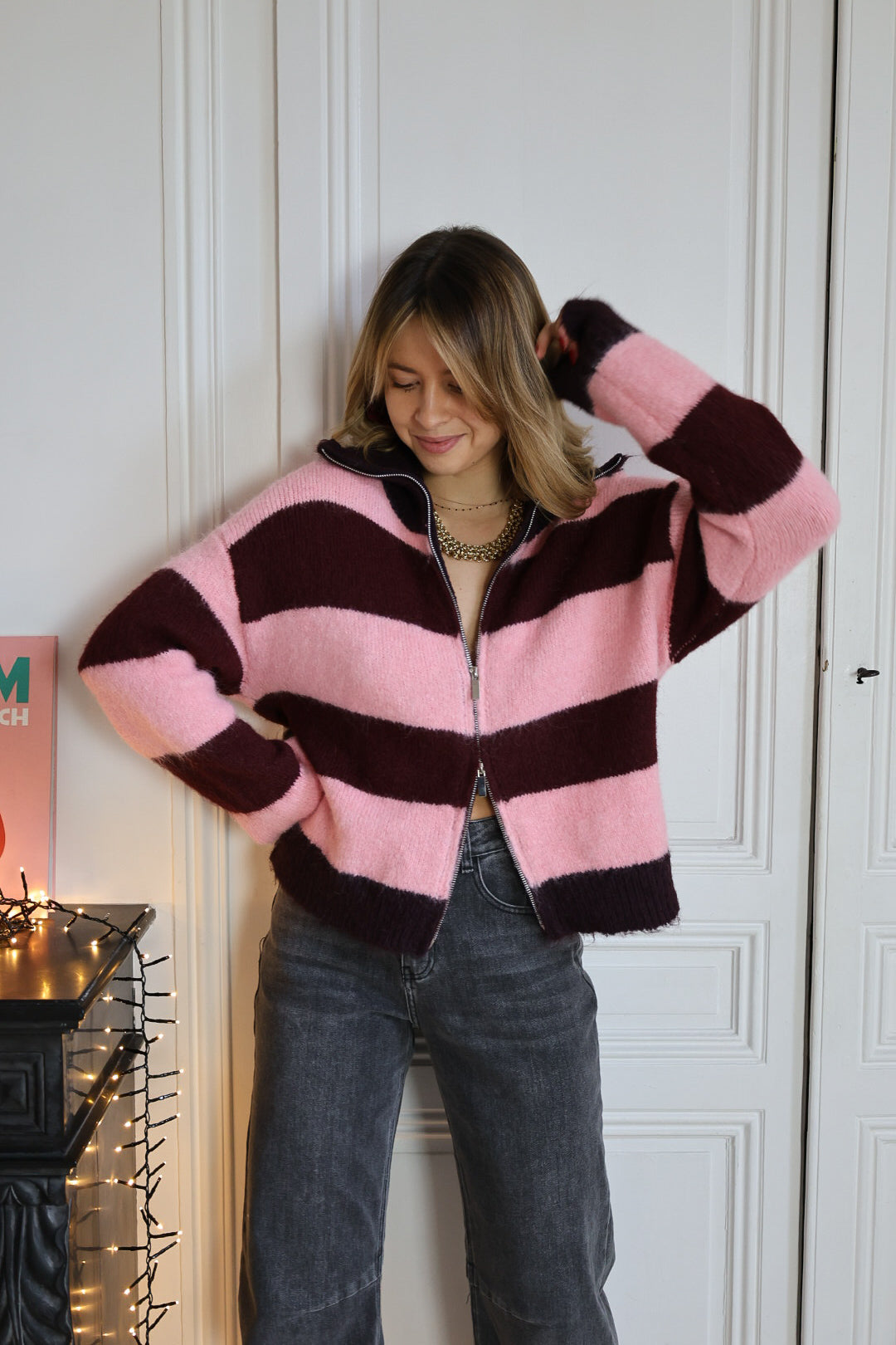 Gilet à zip rayé