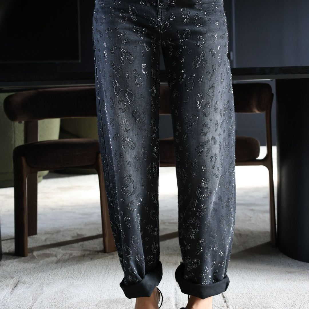 Jeans léopard à strass