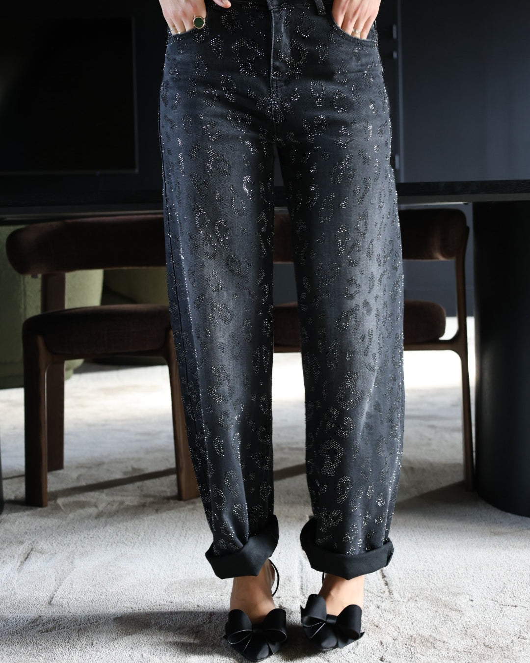 Jeans léopard à strass