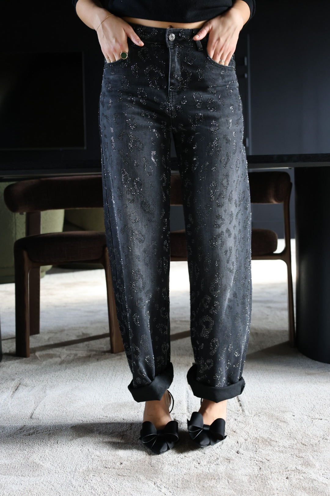 Jeans léopard à strass