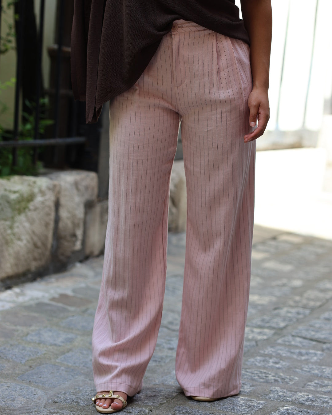 pantalon de tailleur rayé rose