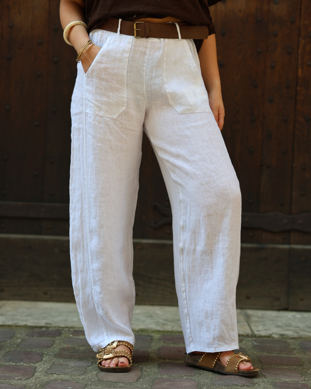 Pantalon barrel en lin