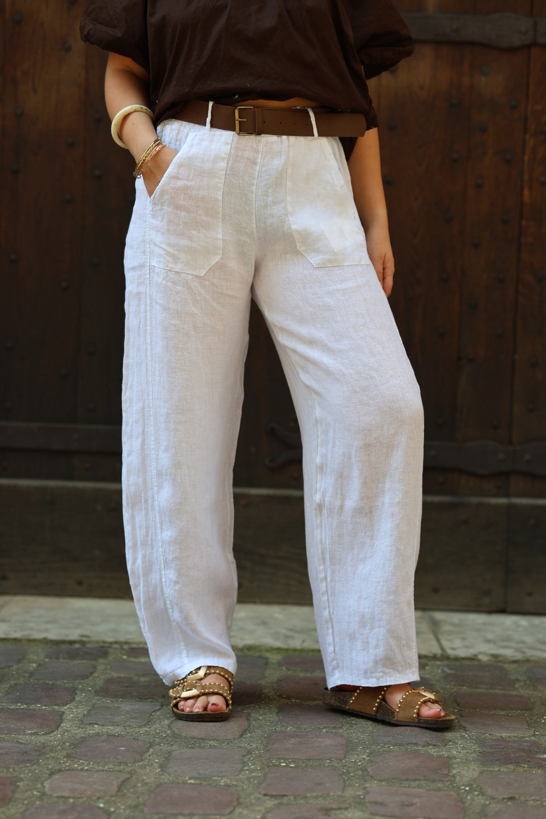 Pantalon barrel en lin
