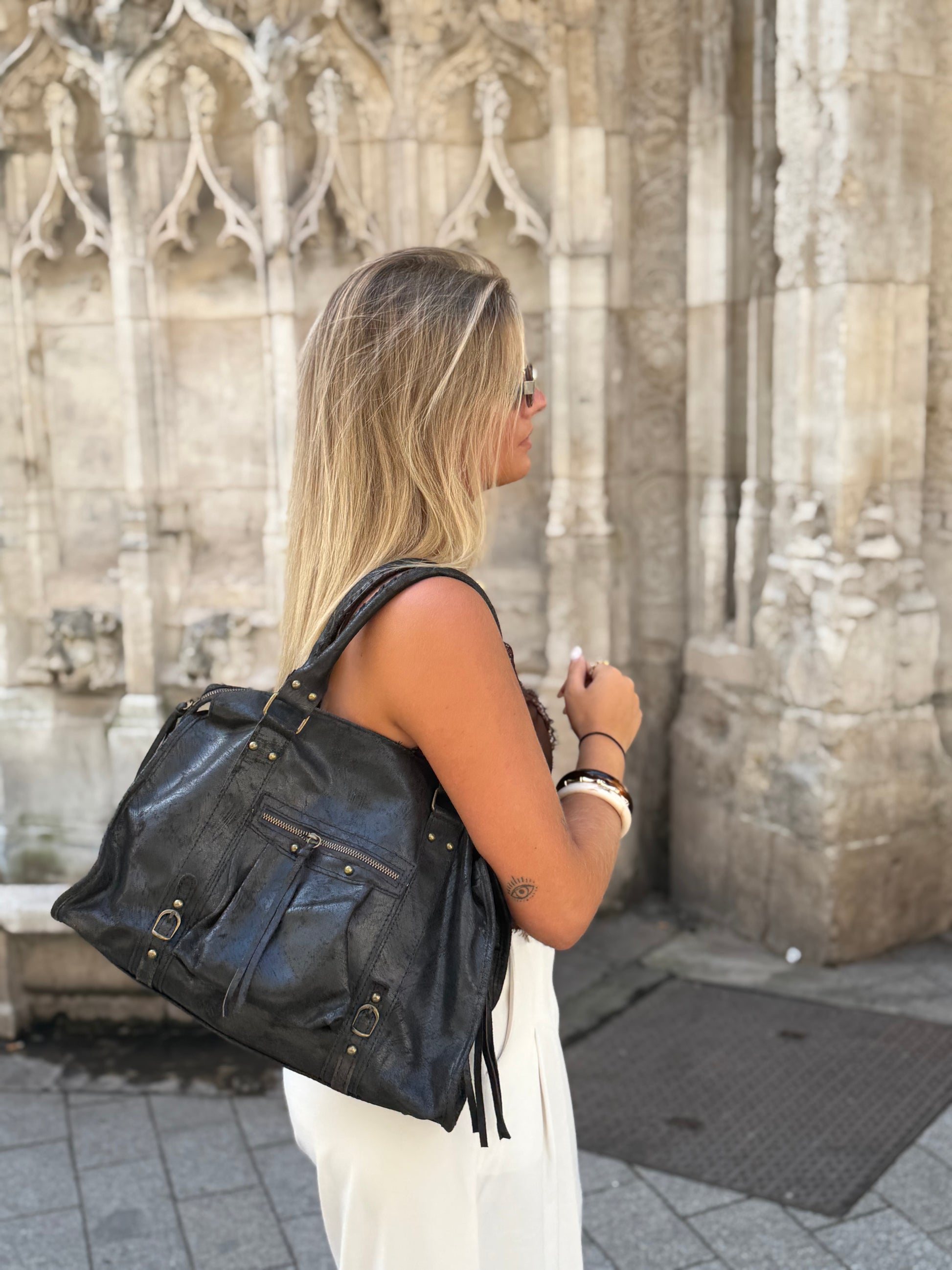 Grand sac MIA noir usé