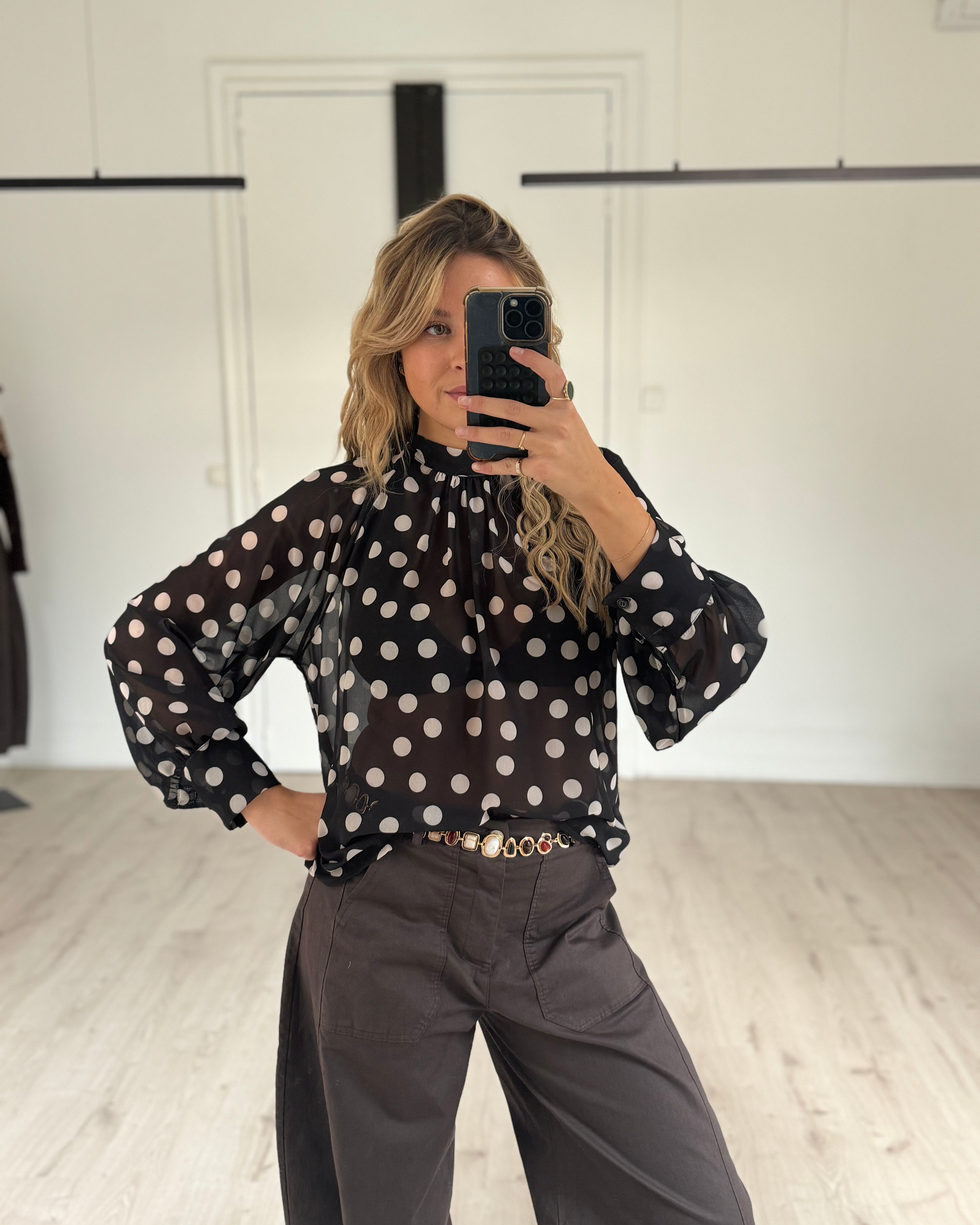 blouse à pois noire