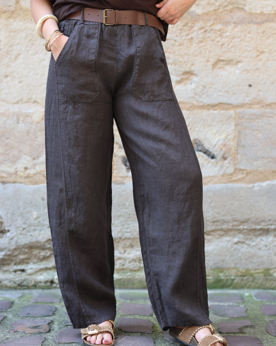 Pantalon barrel en lin
