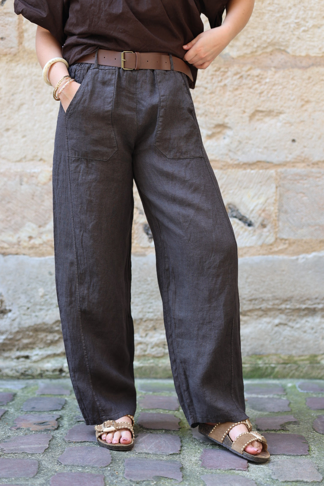 Pantalon barrel en lin