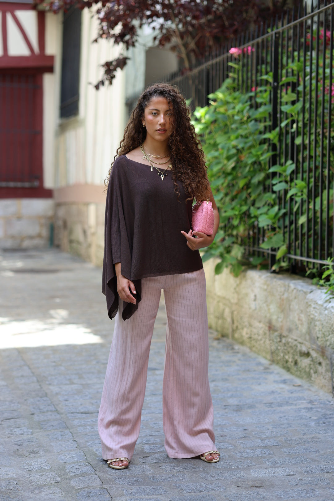 pantalon de tailleur rayé rose