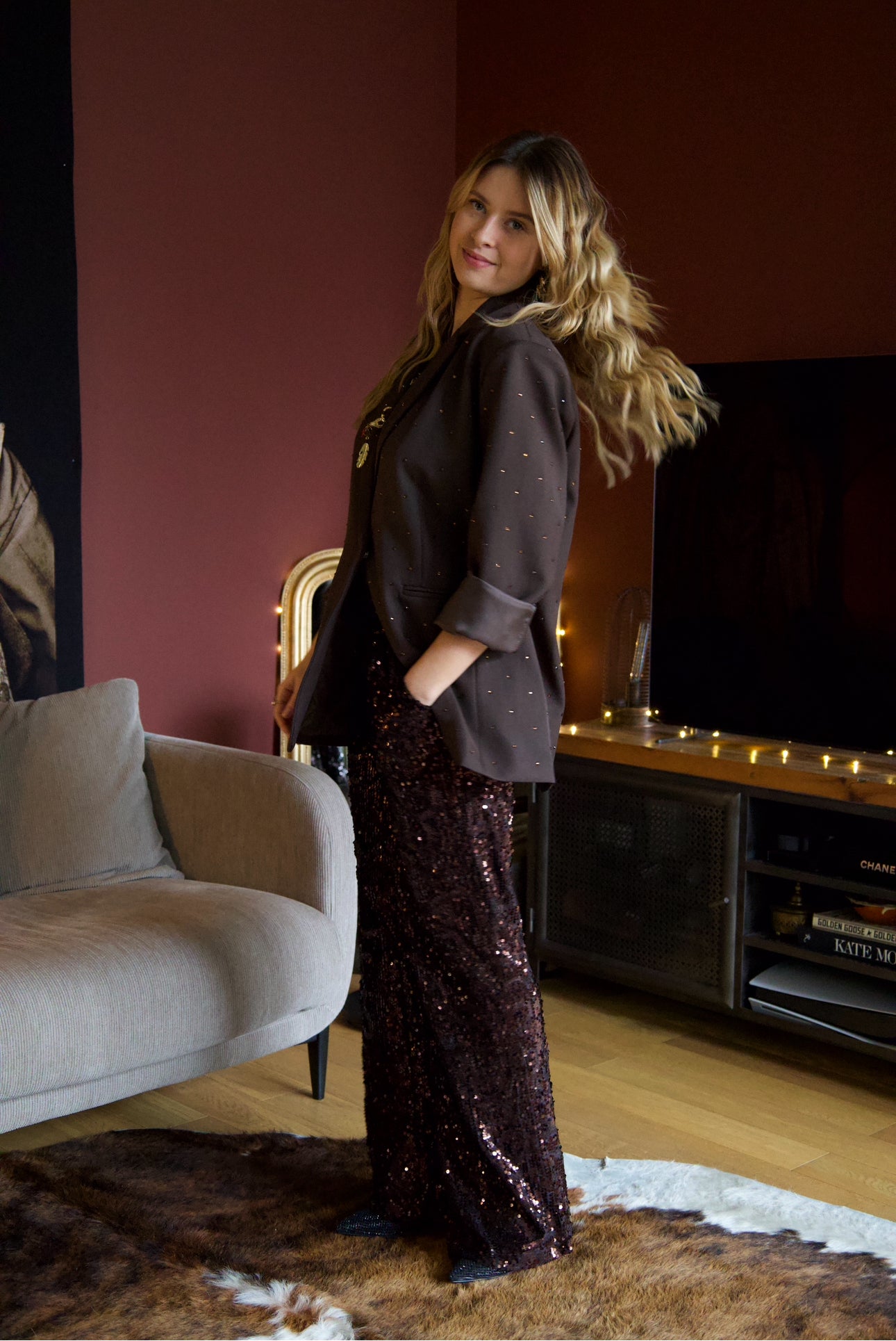 Pantalon sequin choco