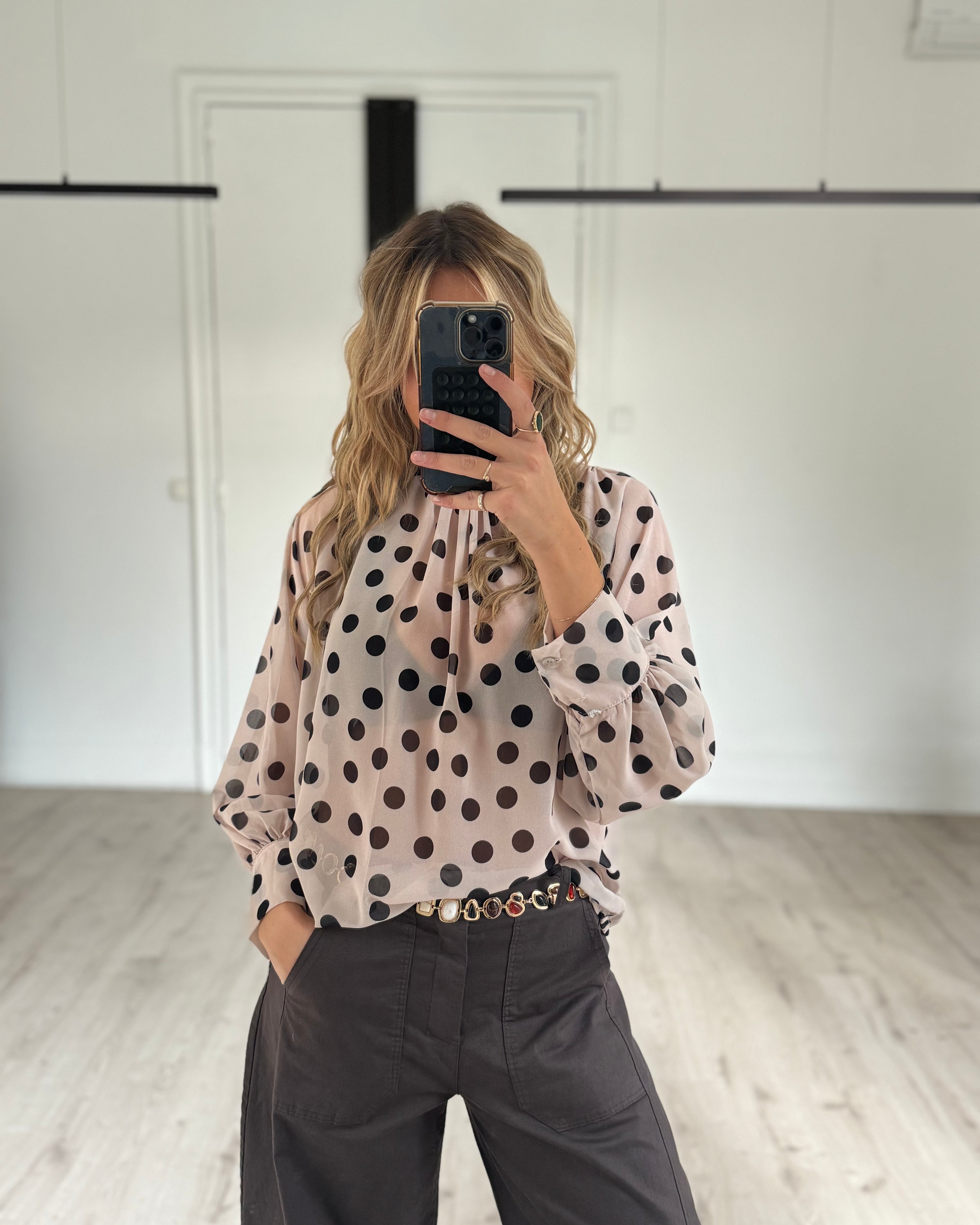 blouse à pois écru