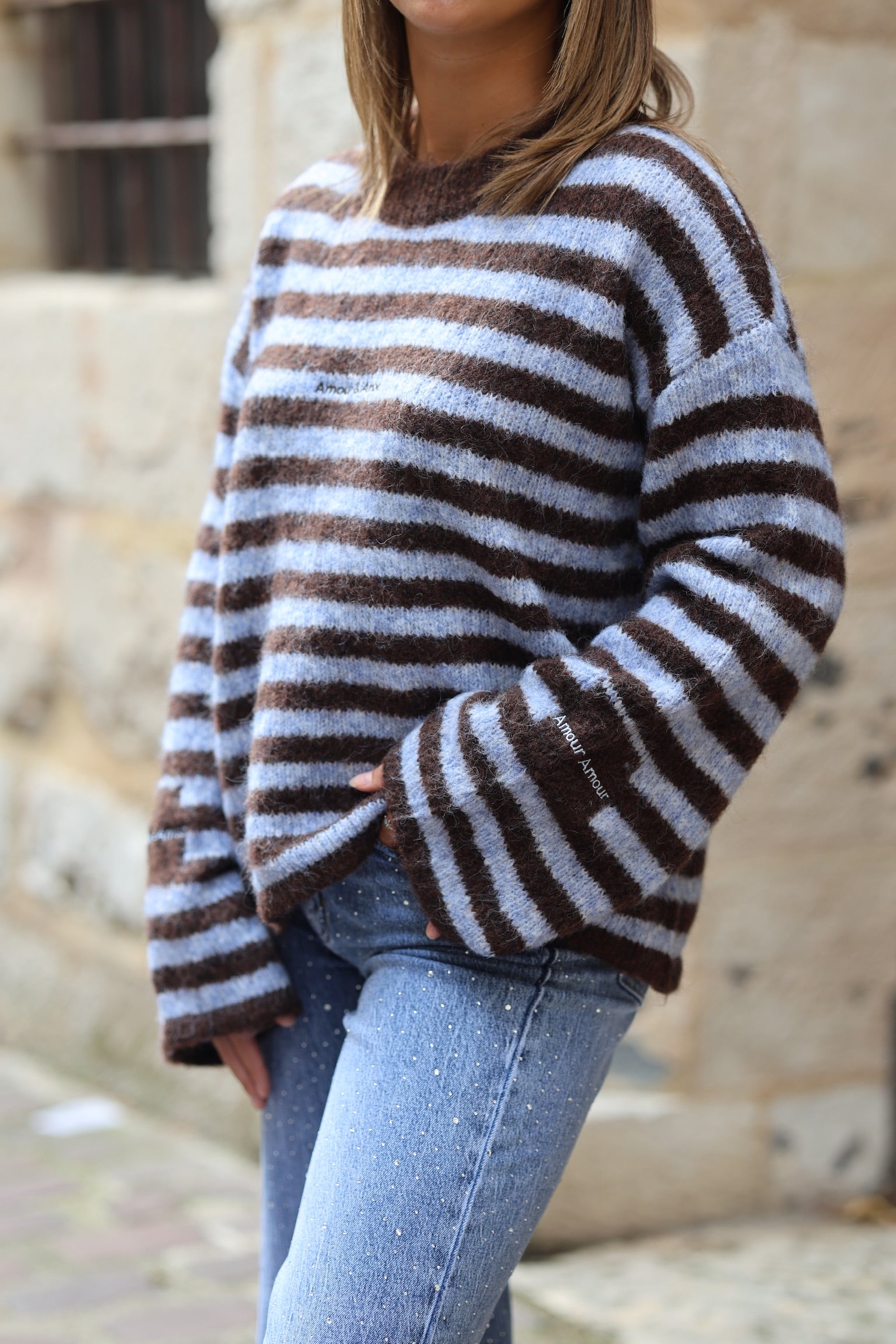 Pull rayé "AMOUR"