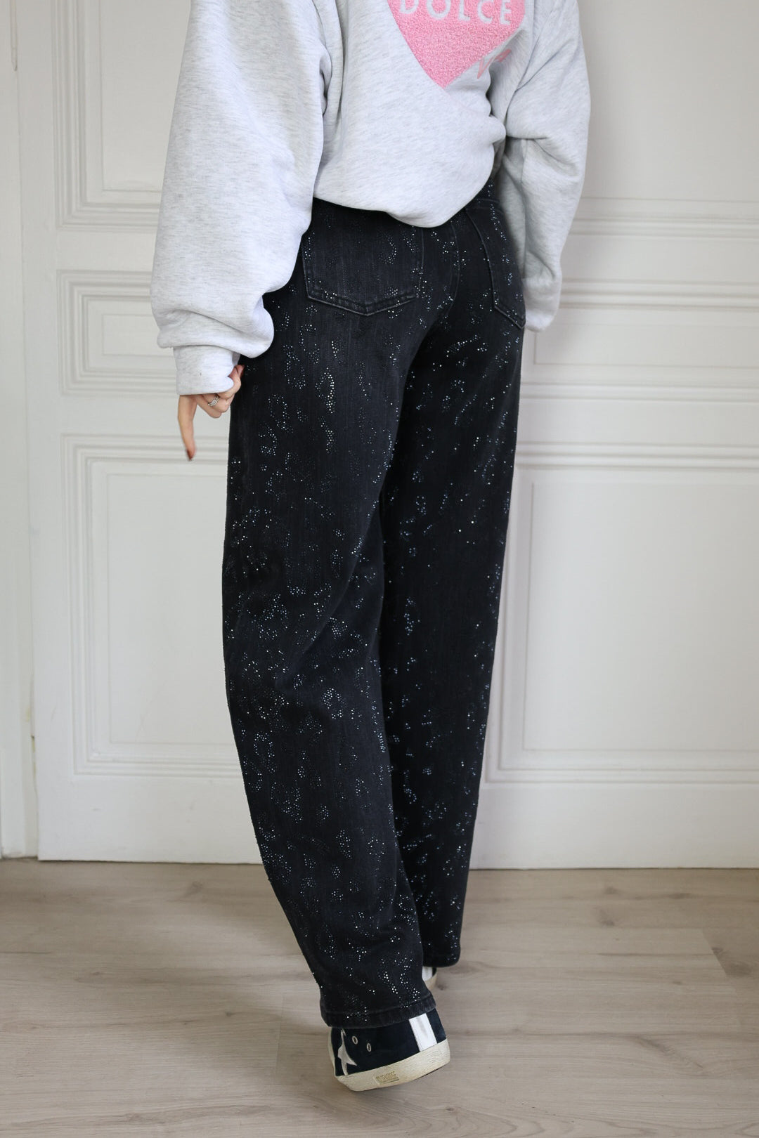 Jeans léopard à strass