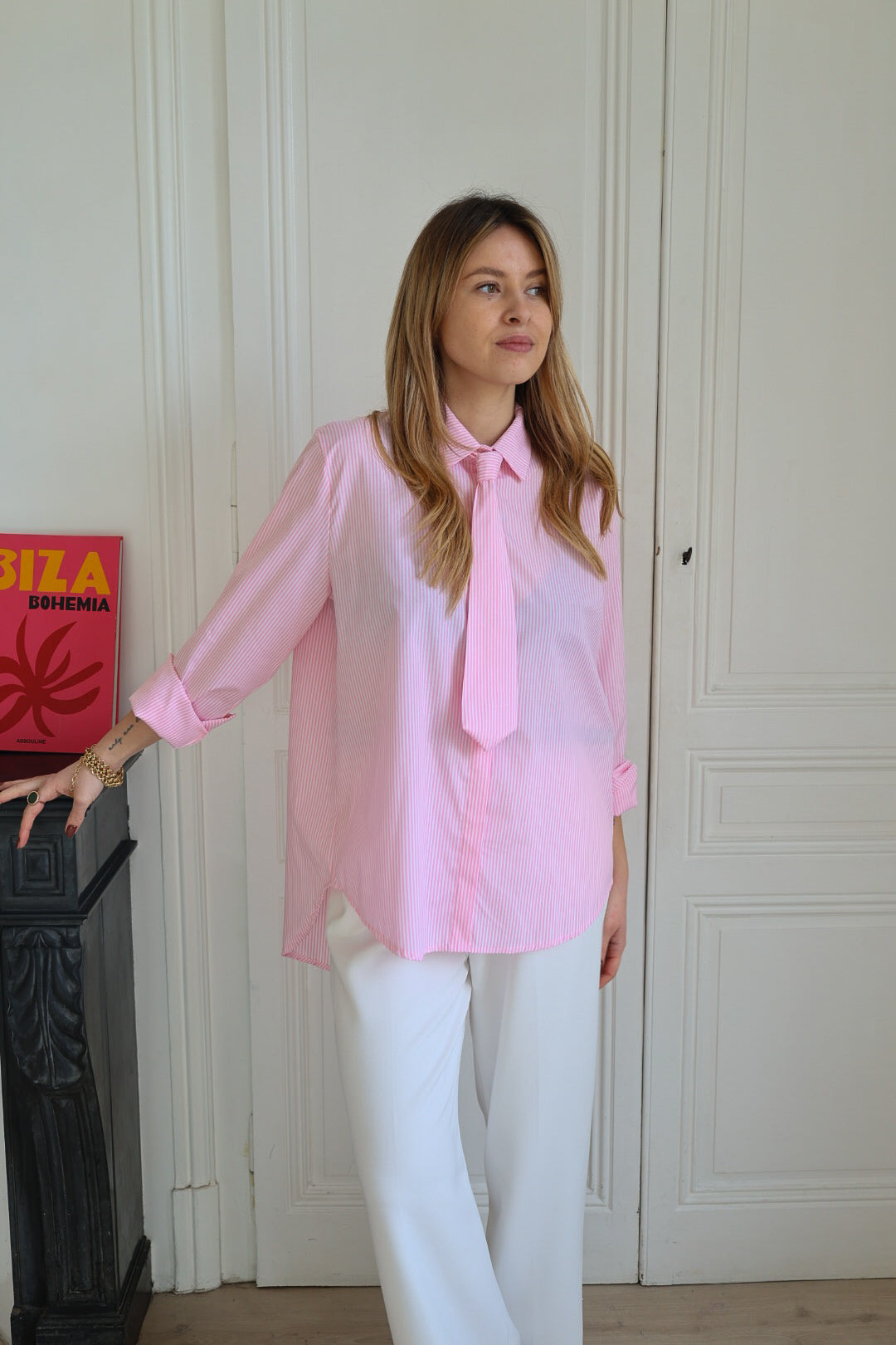 chemise cravate rose