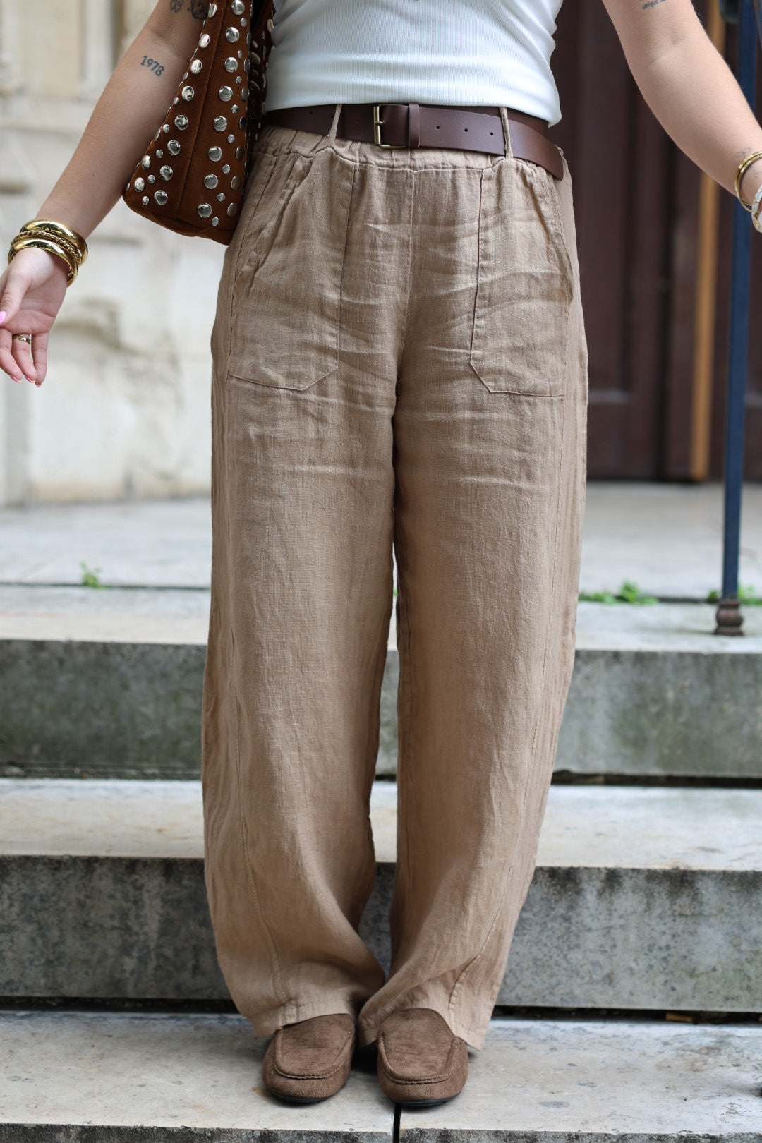 Pantalon barrel en lin