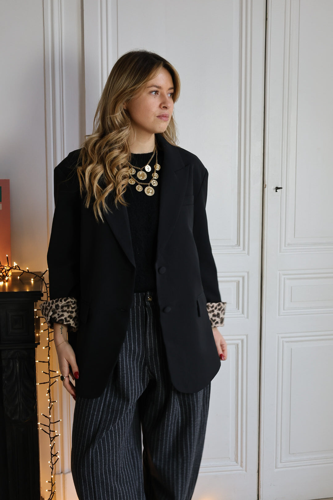 Veste de tailleur à revers léopard