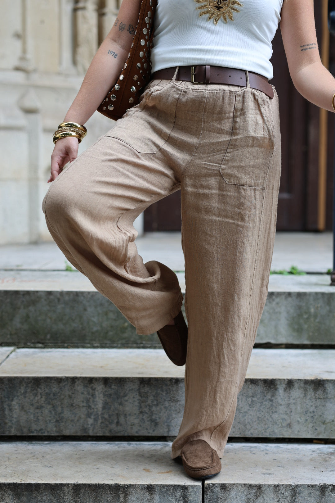 Pantalon barrel en lin