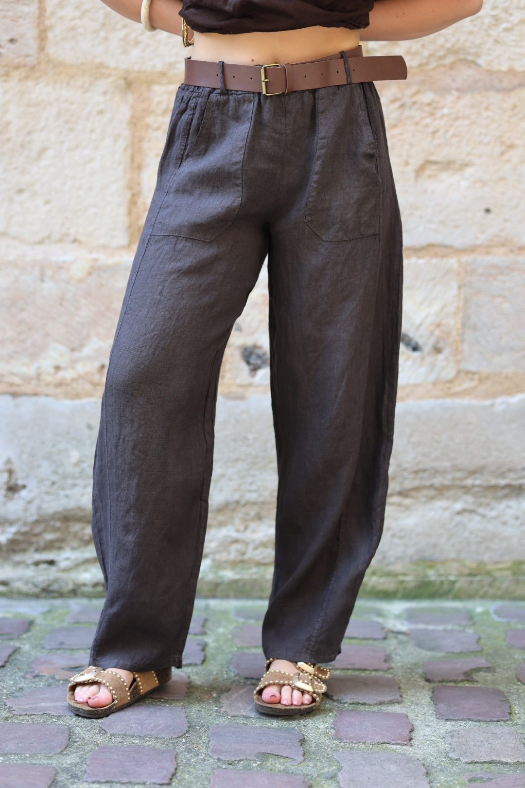 Pantalon barrel en lin