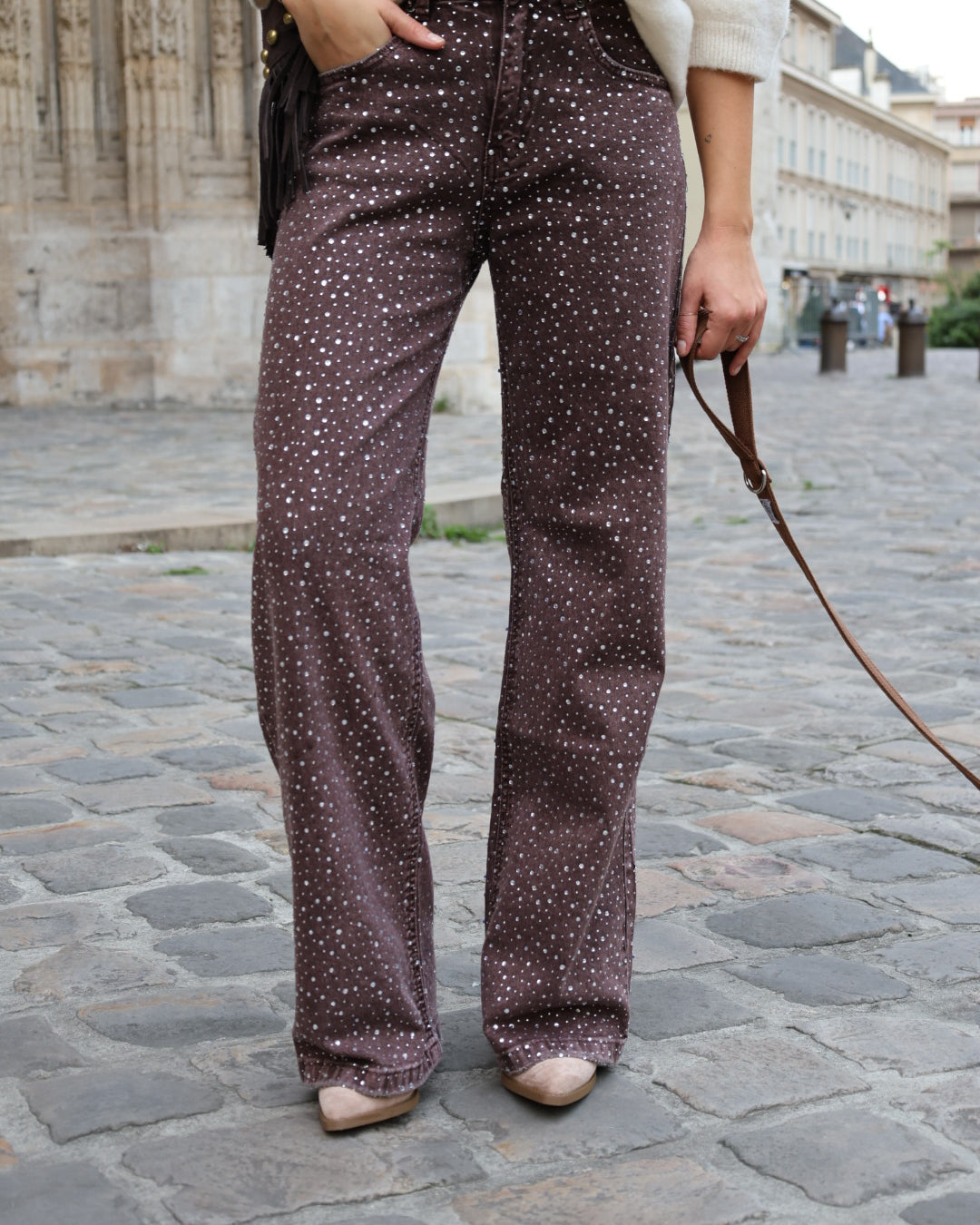 Jeans à strass choco
