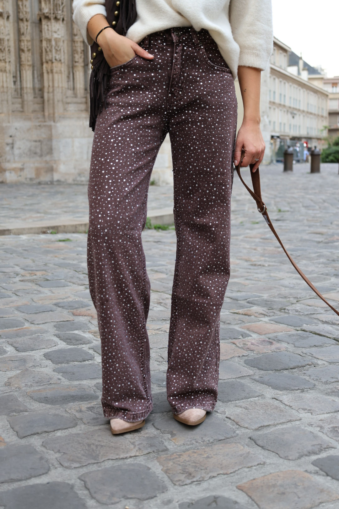 Jeans à strass choco