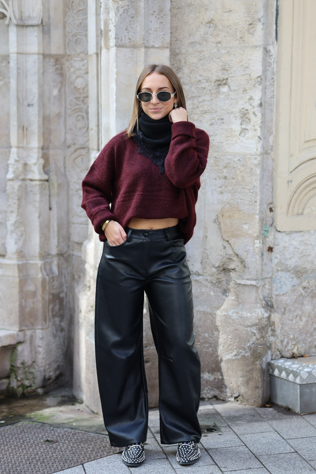 pantalon Barrel simili