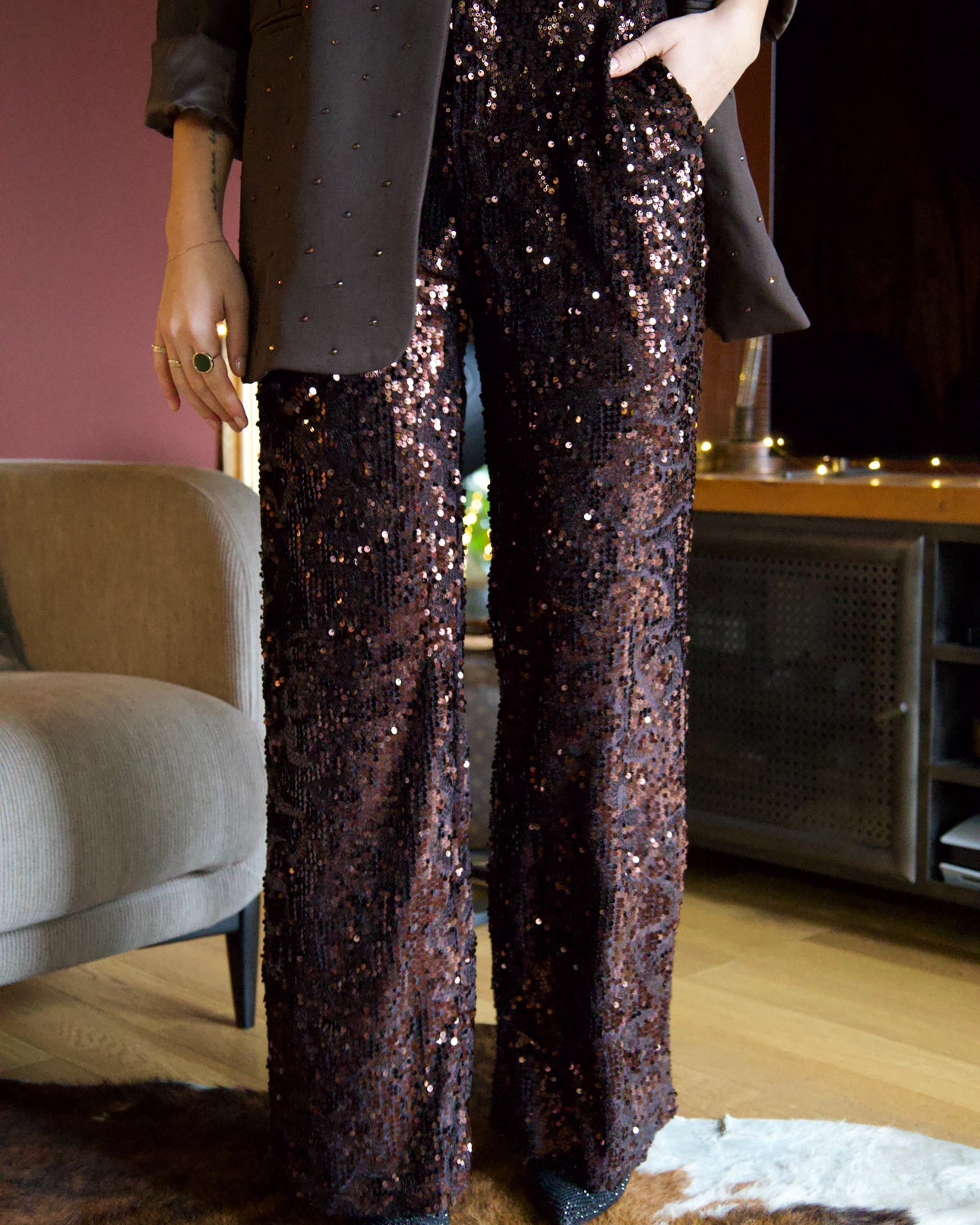 Pantalon sequin choco