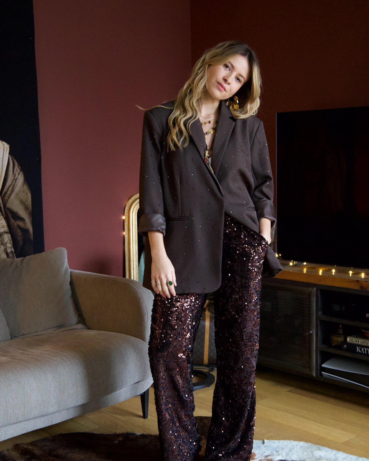 Pantalon sequin choco