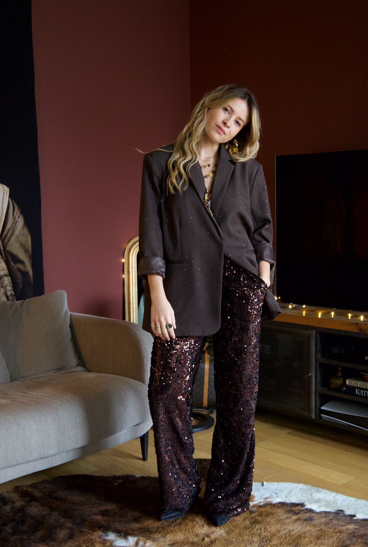 Pantalon sequin choco