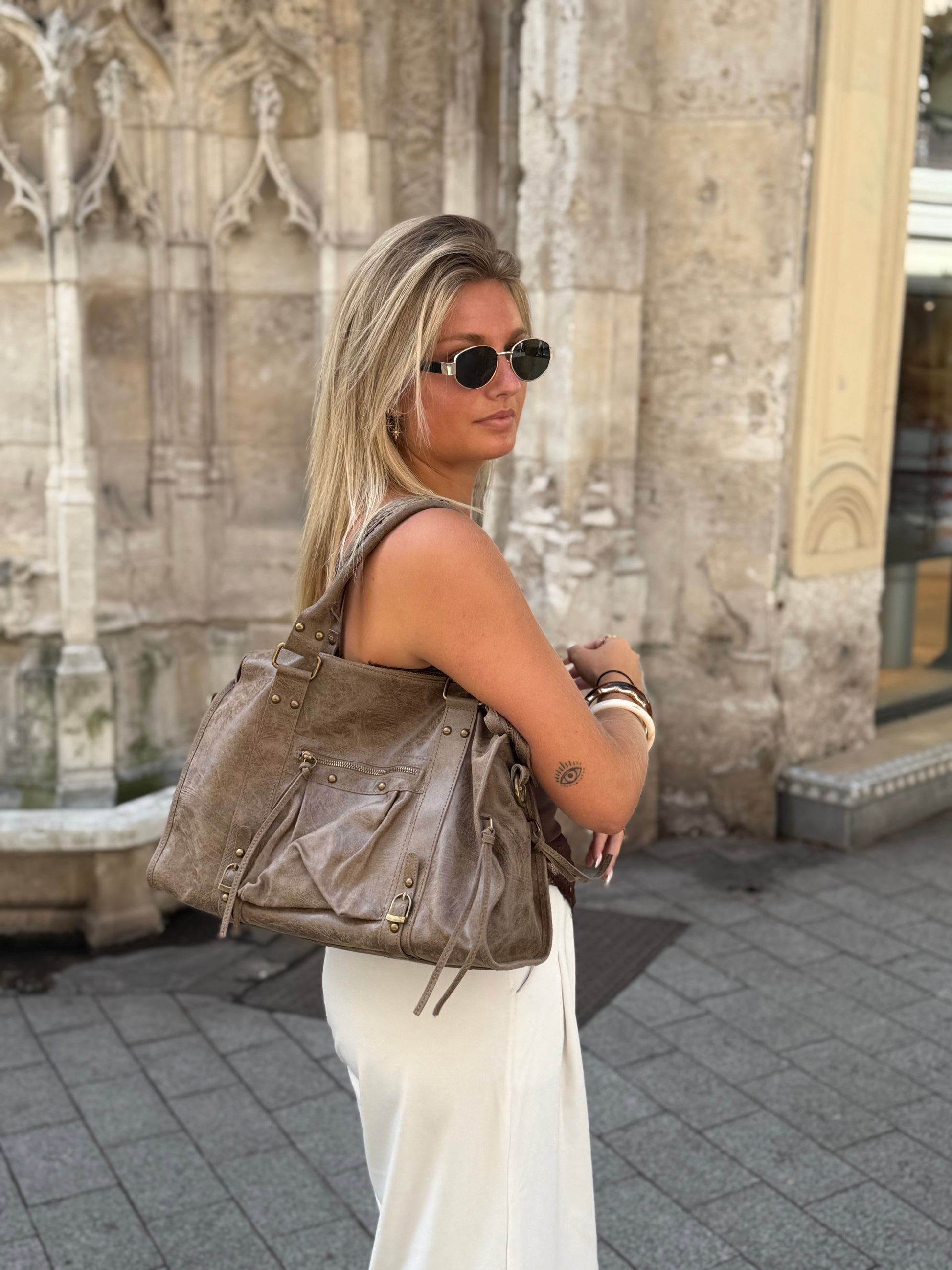 Grand sac MIA taupe usé