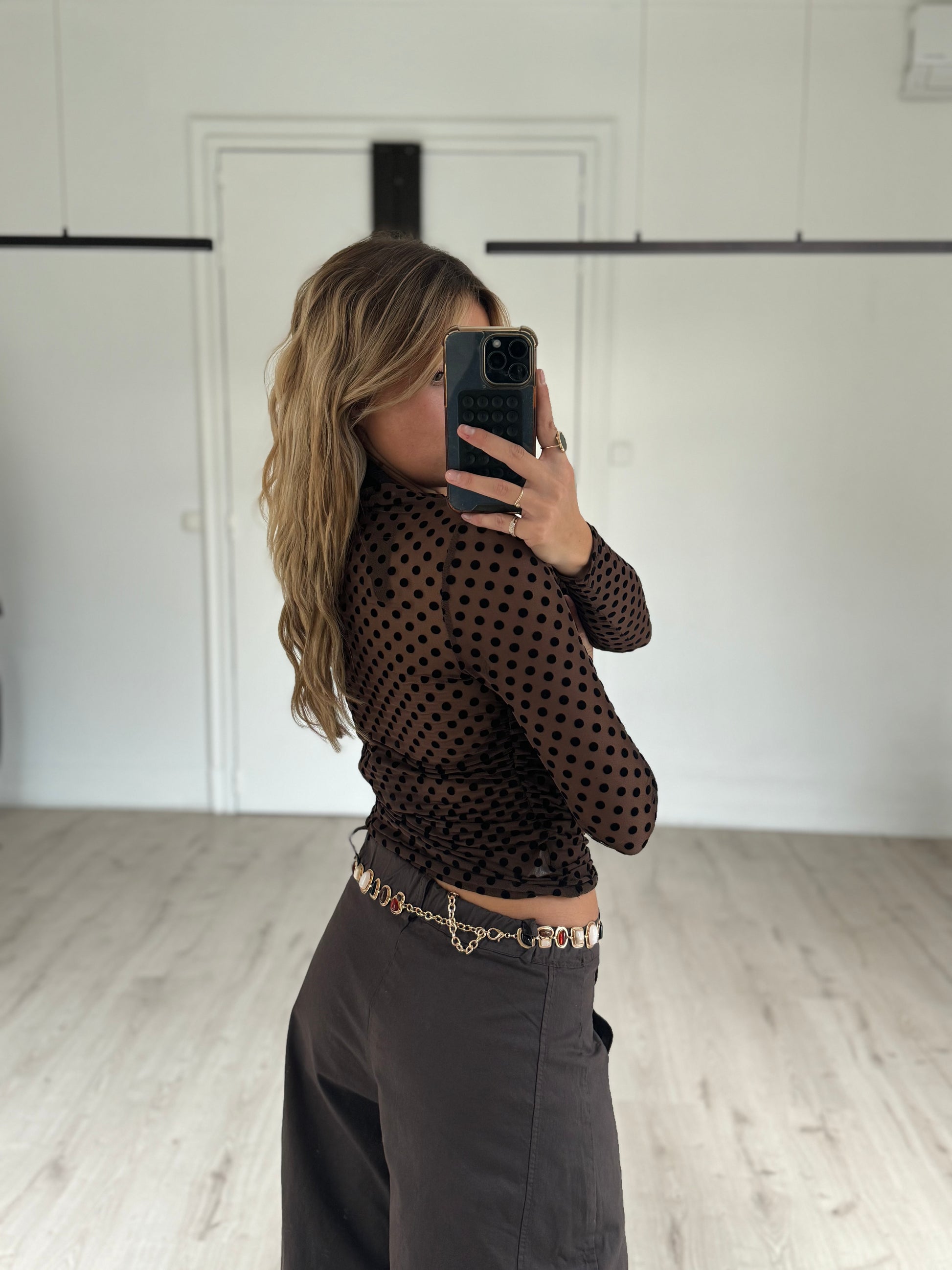 top transparent à pois