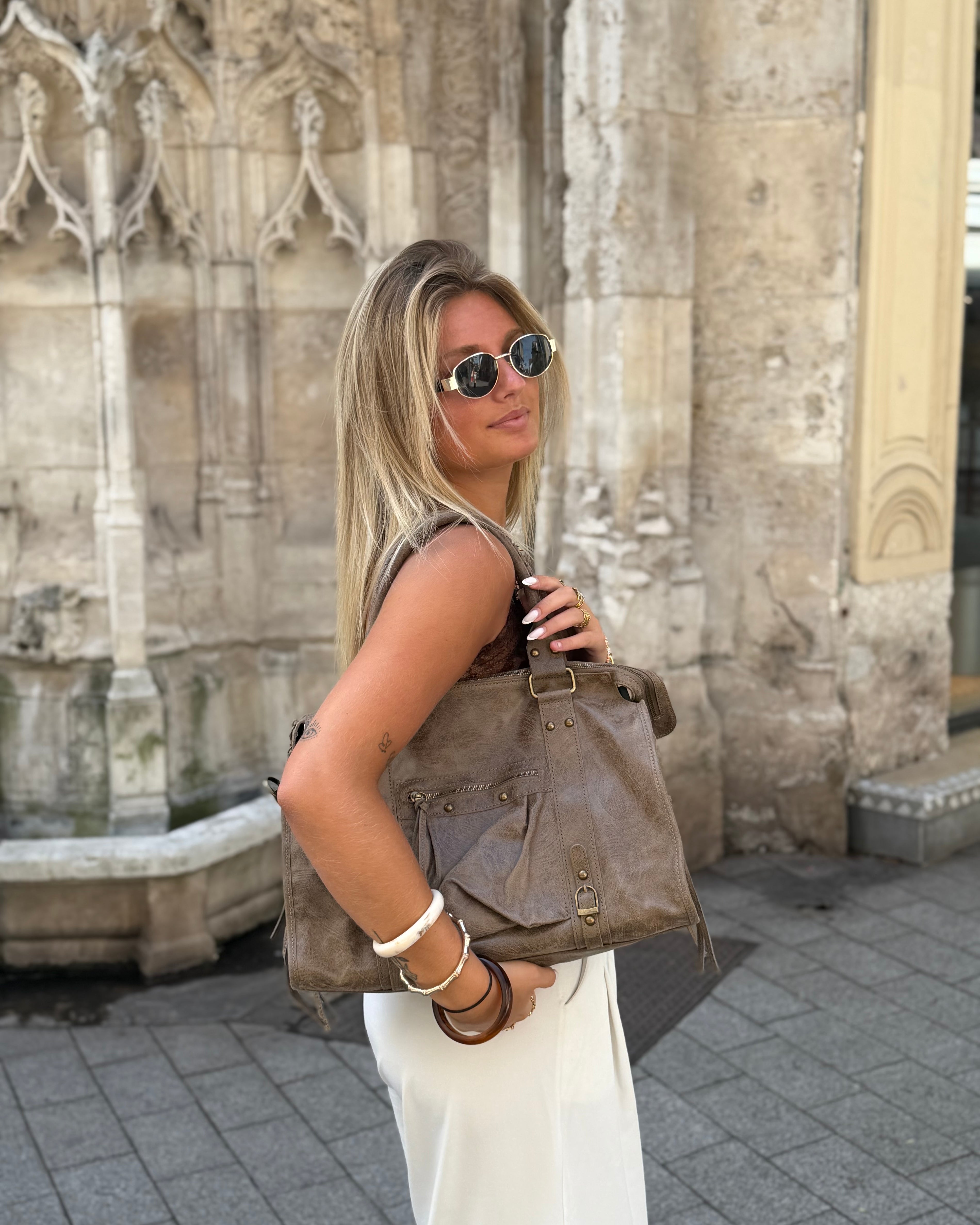 Grand sac MIA taupe usé