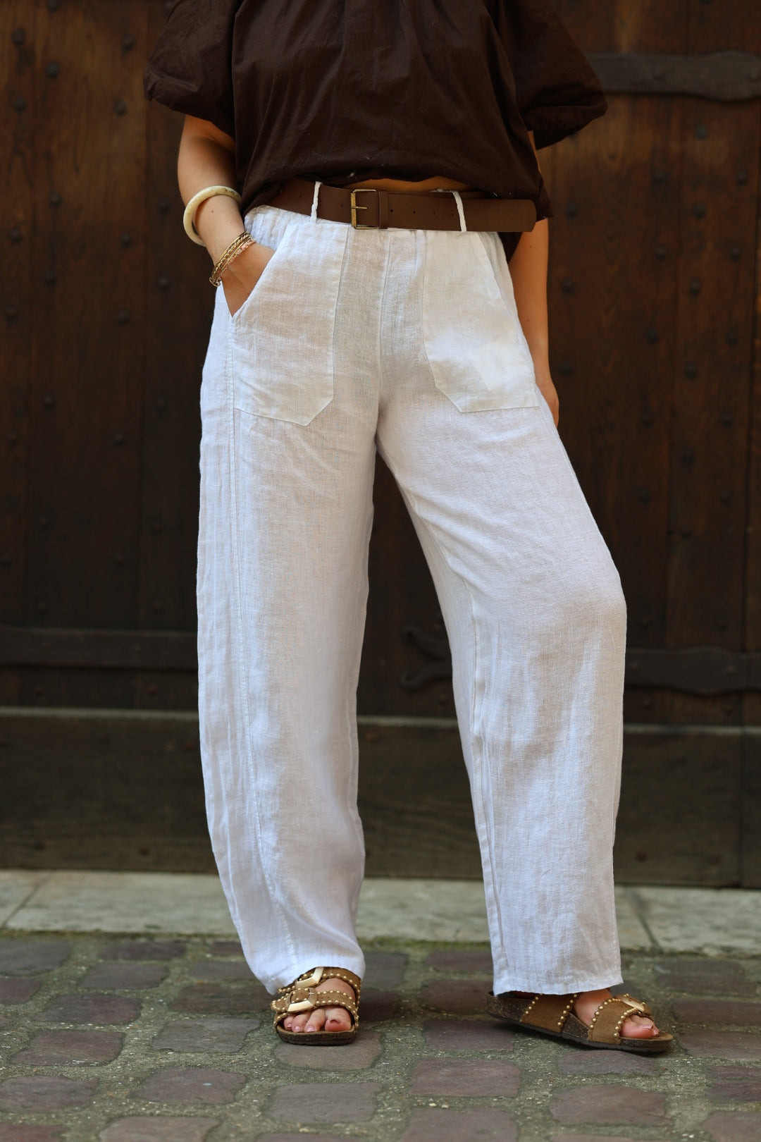 Pantalon barrel en lin