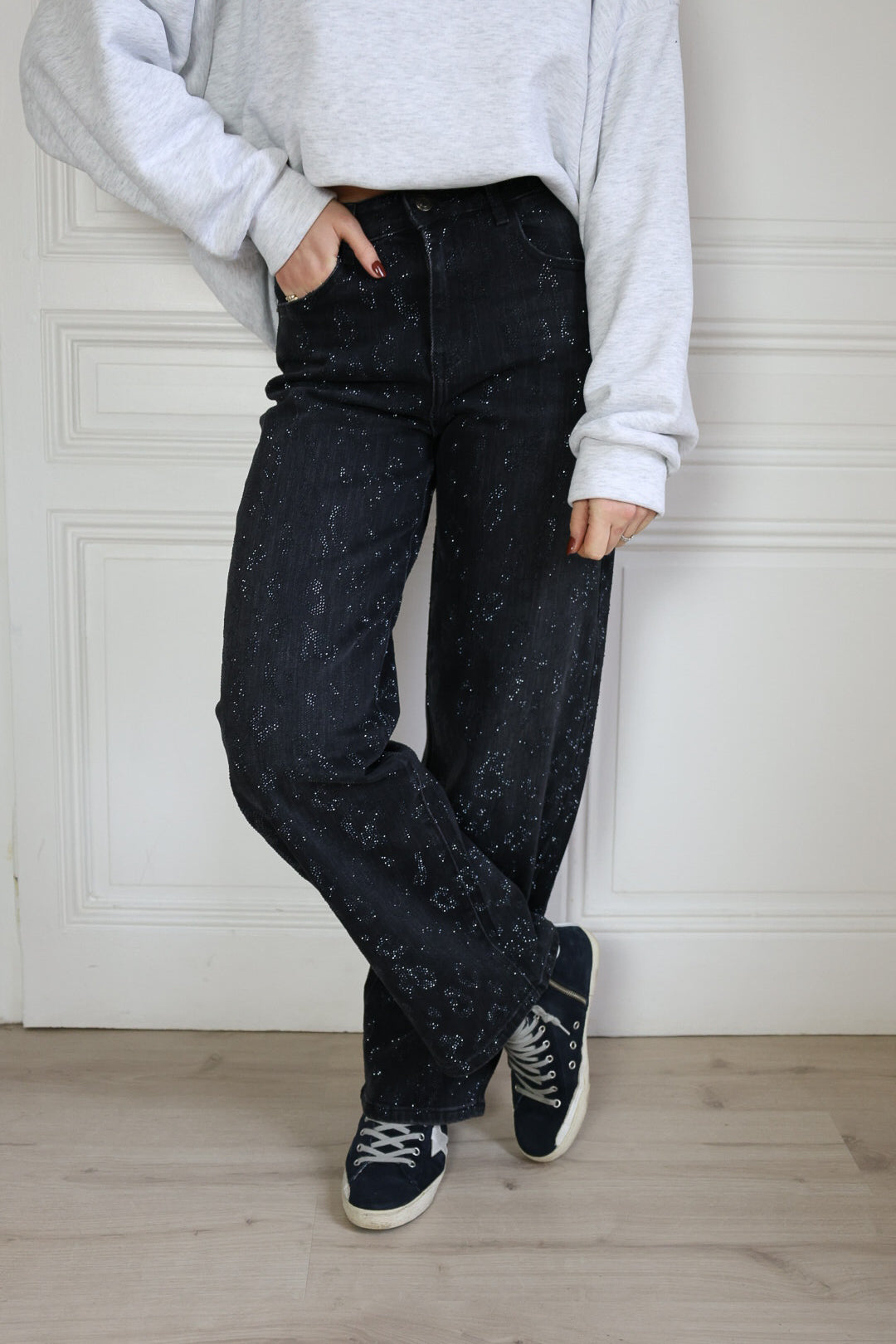 Jeans léopard à strass