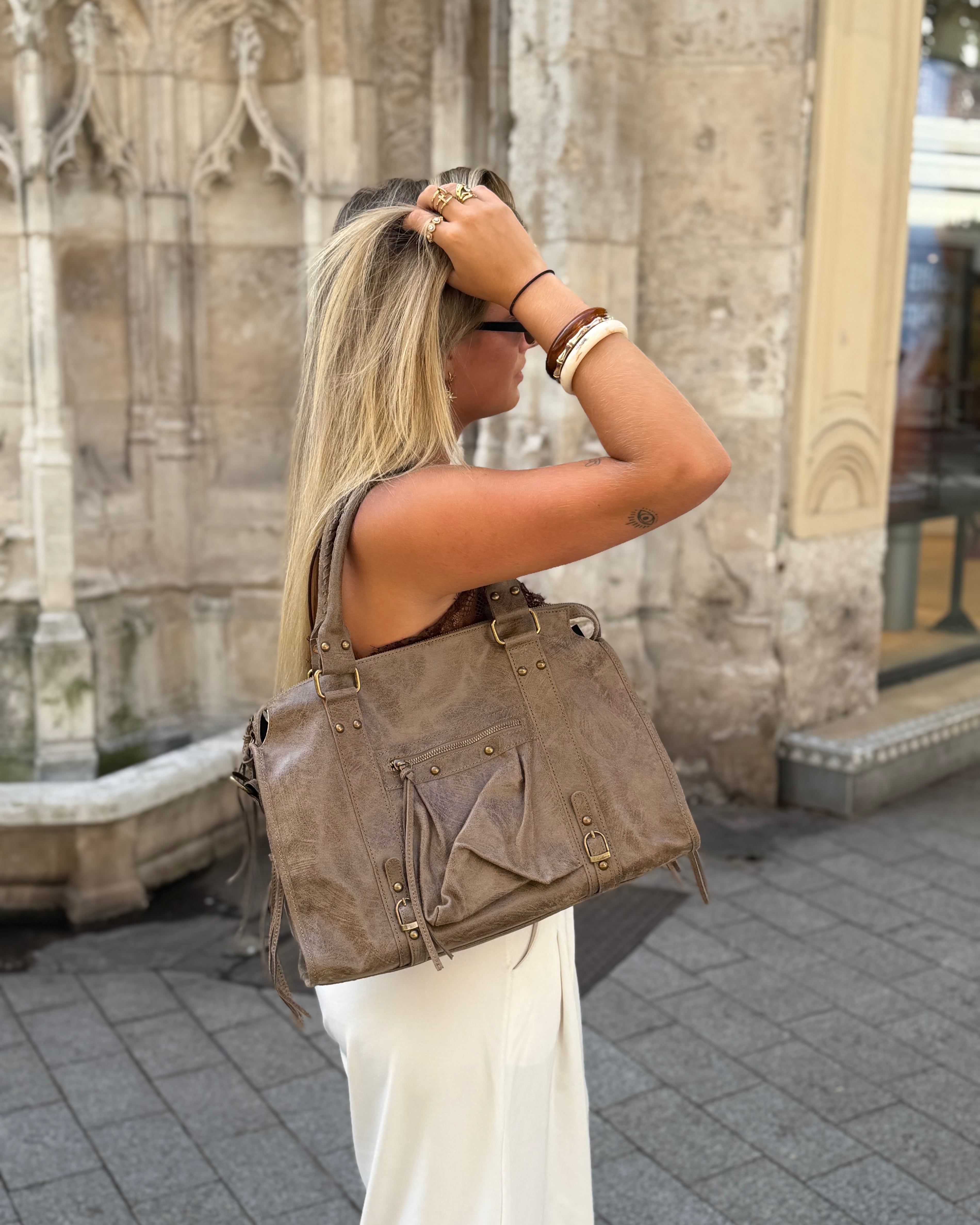 Grand sac MIA taupe usé