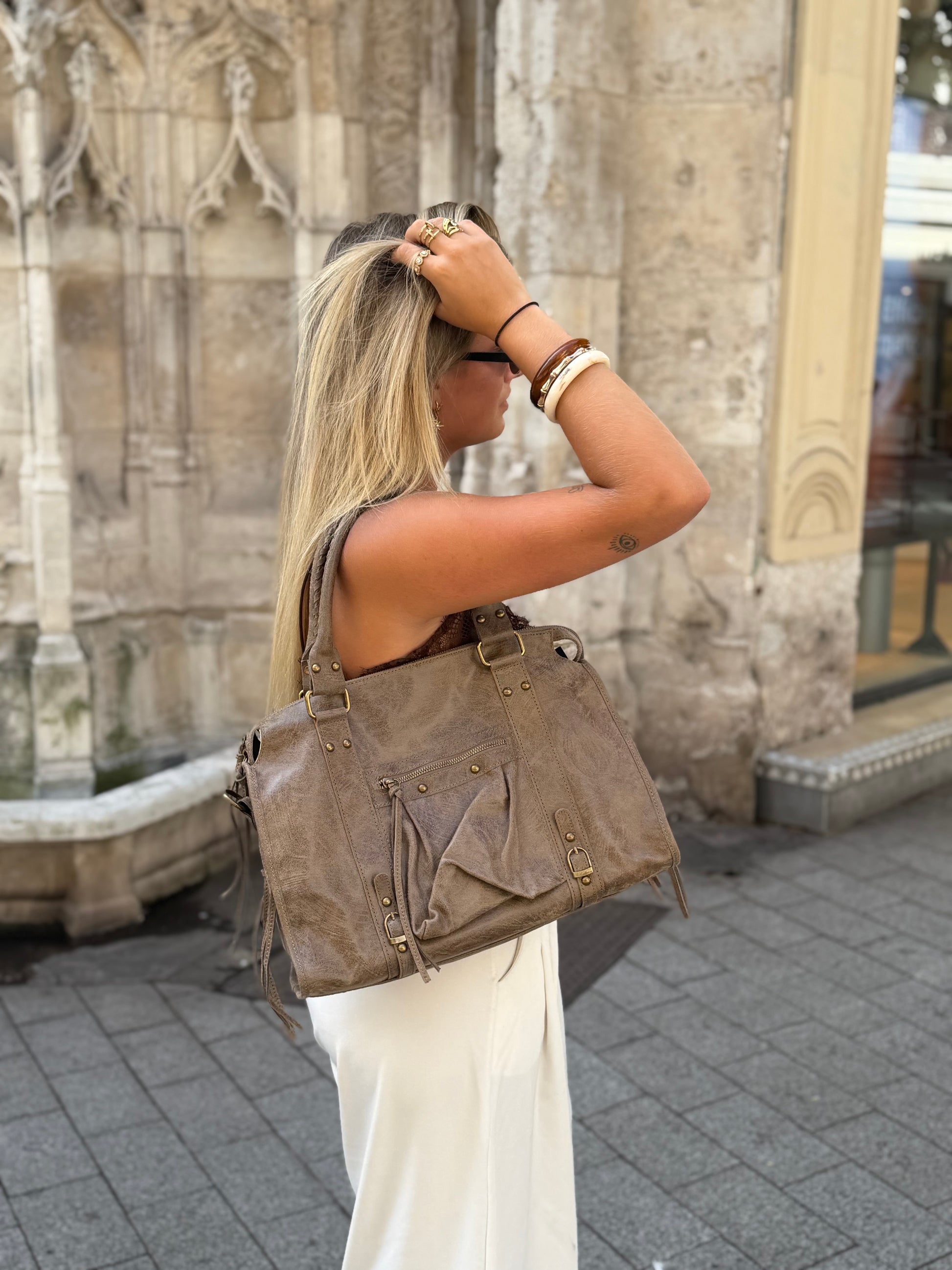 Grand sac MIA taupe usé