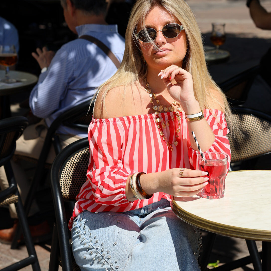 Top bardot rayé