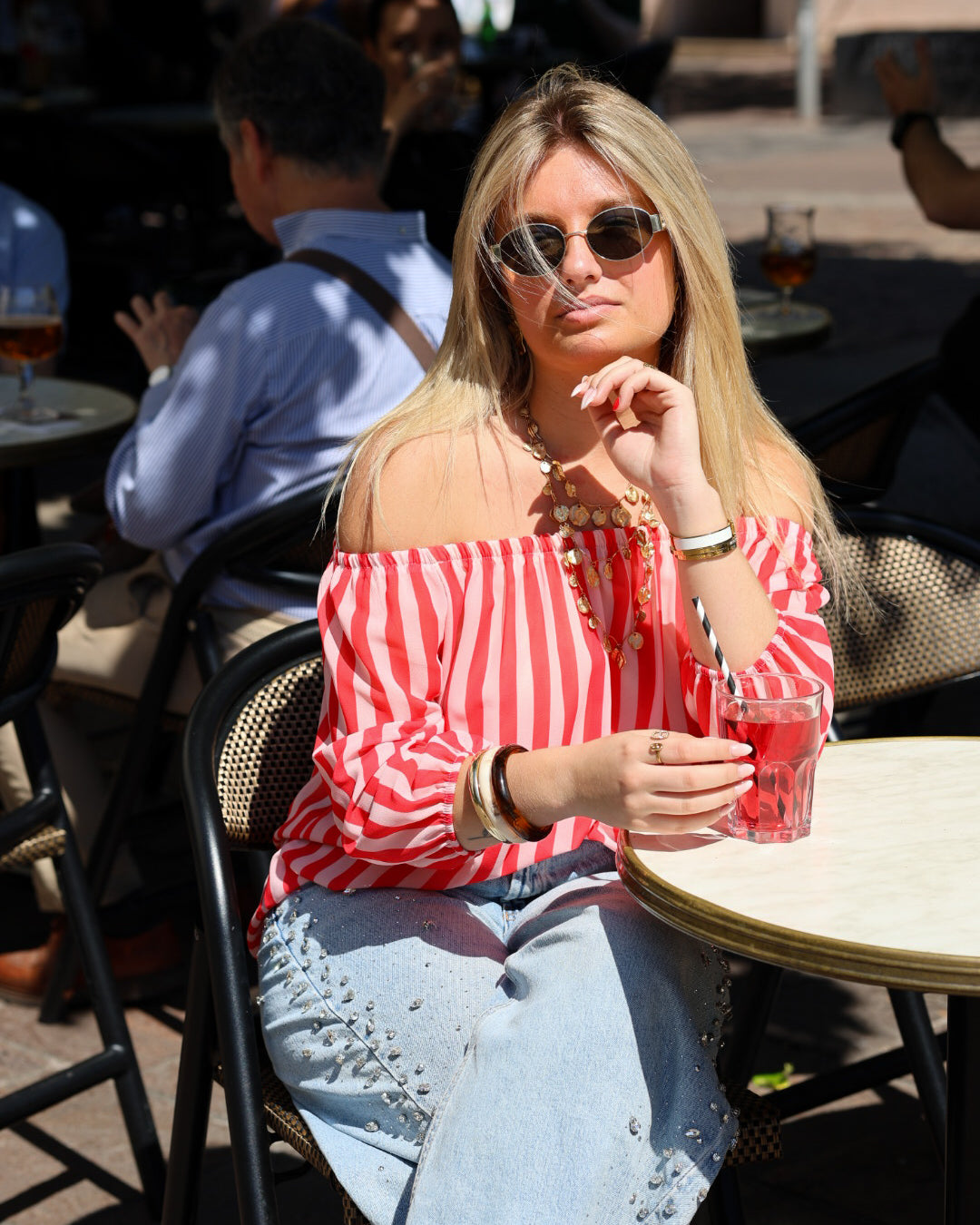 Top bardot rayé