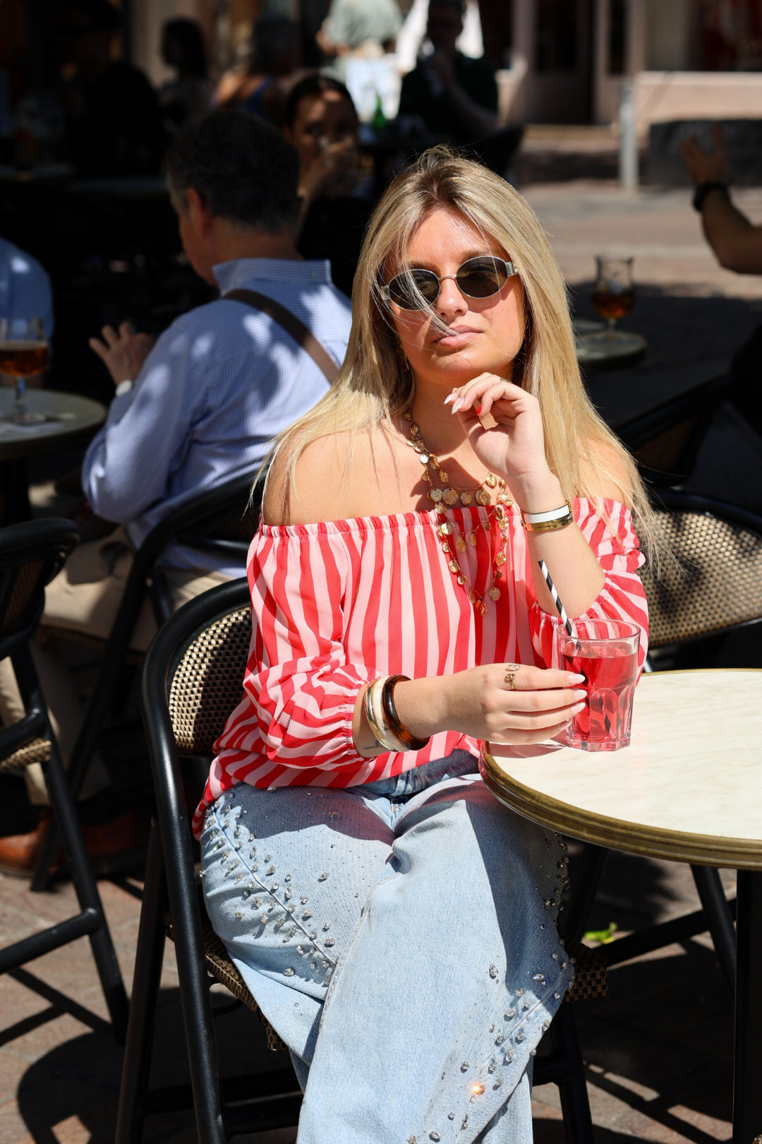 Top bardot rayé