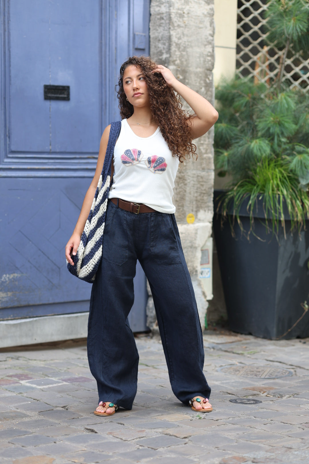 Pantalon barrel en lin