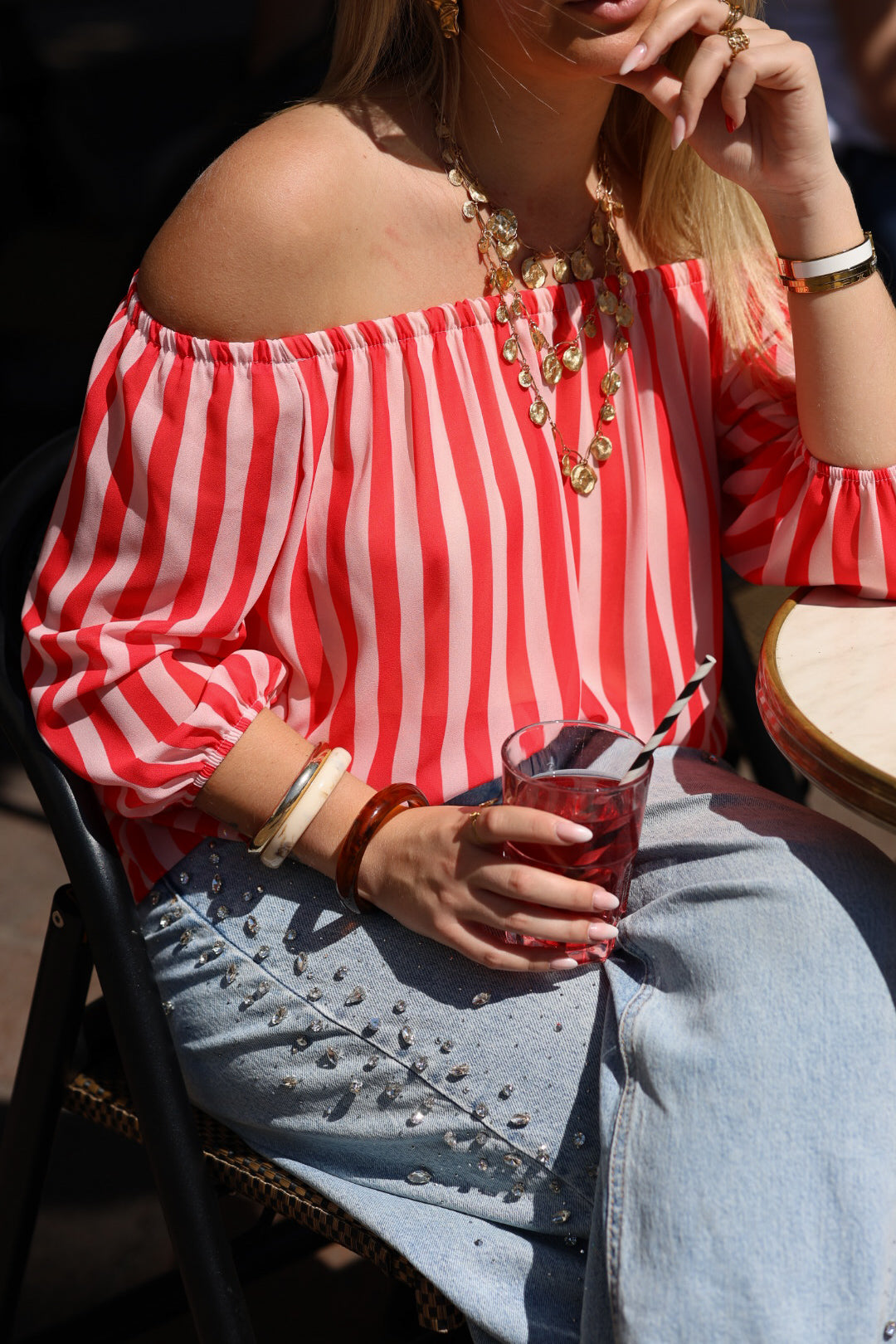 Top bardot rayé