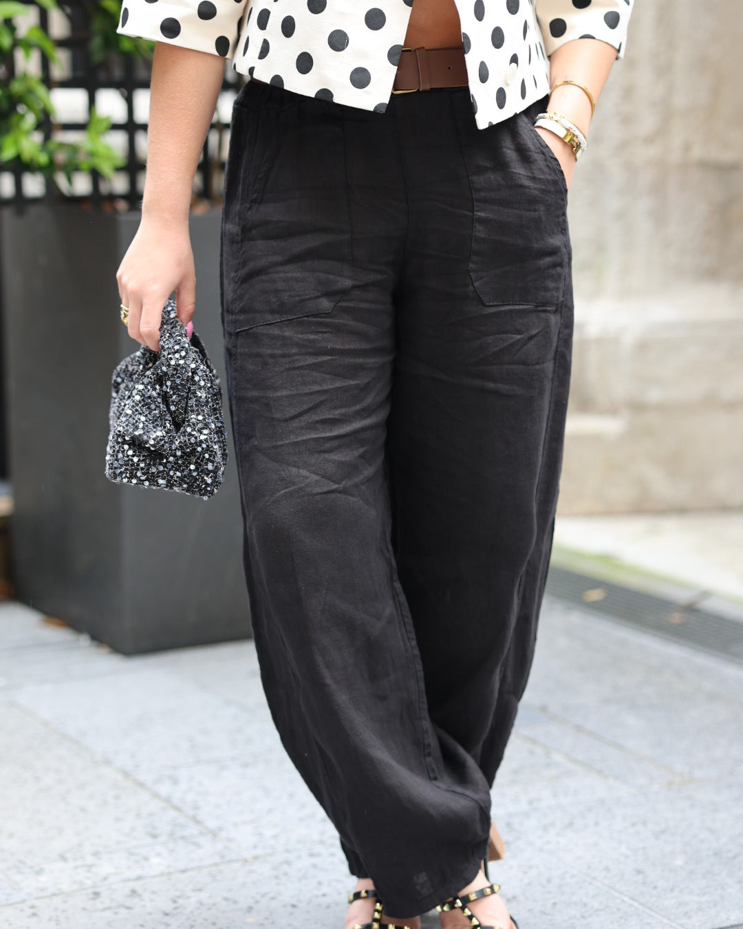 Pantalon barrel en lin