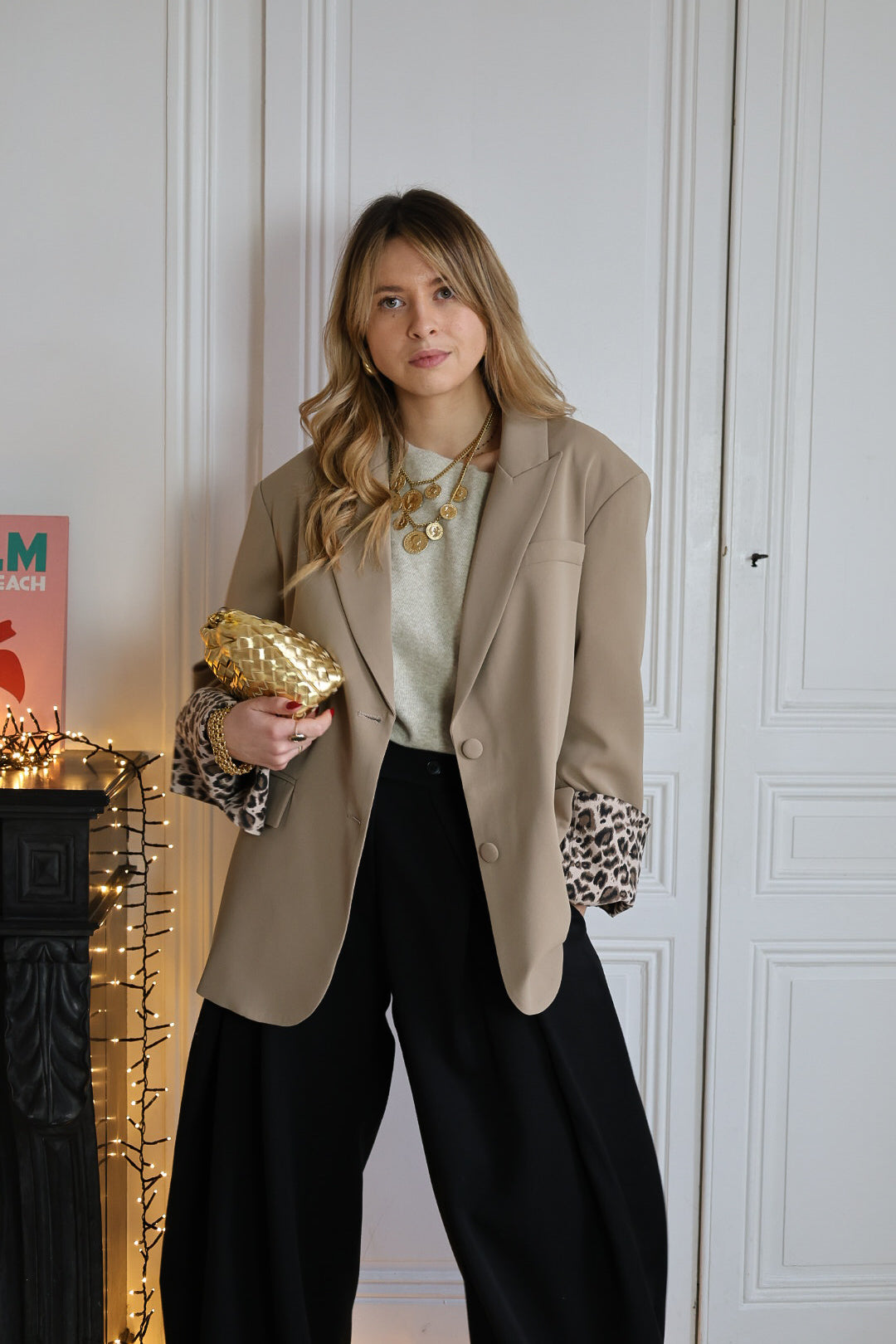 Veste de tailleur à revers léopard