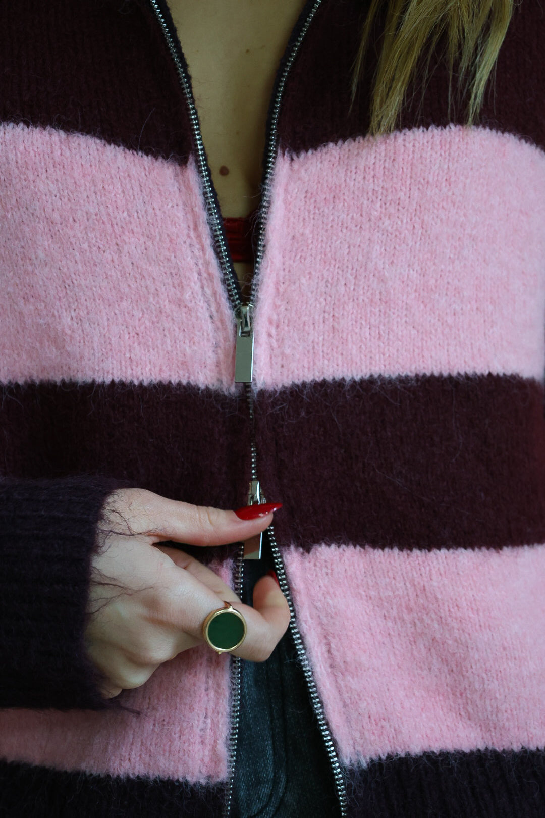 Gilet à zip rayé