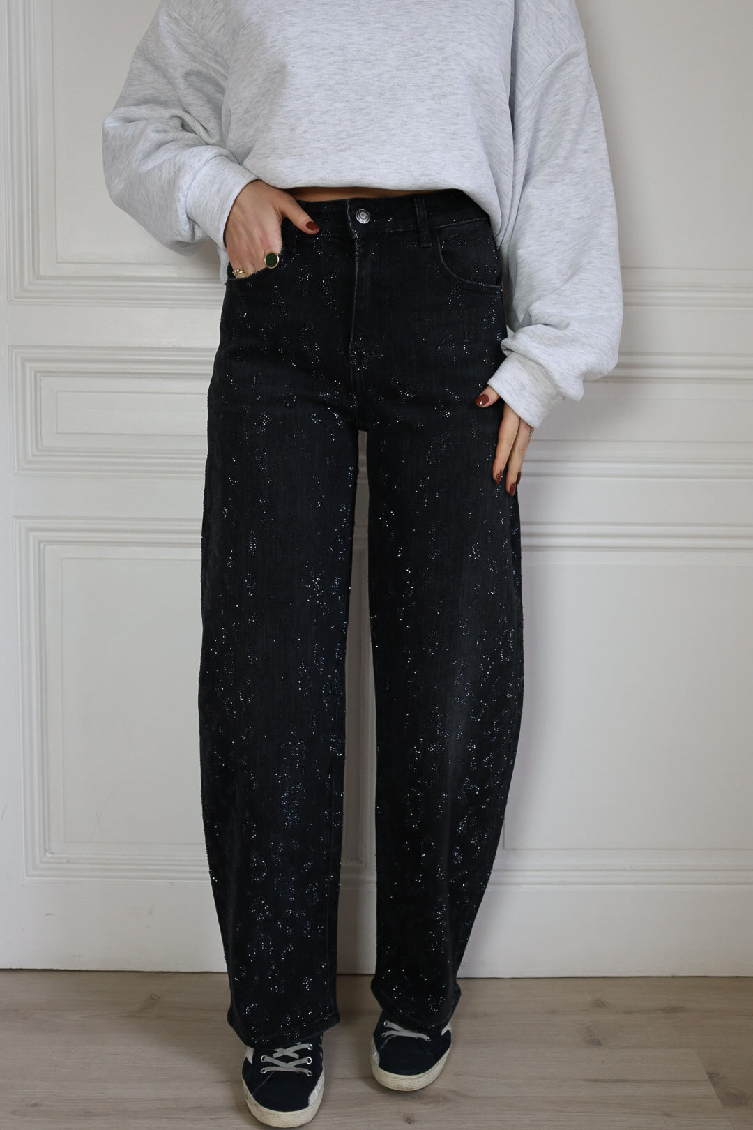 Jeans léopard à strass