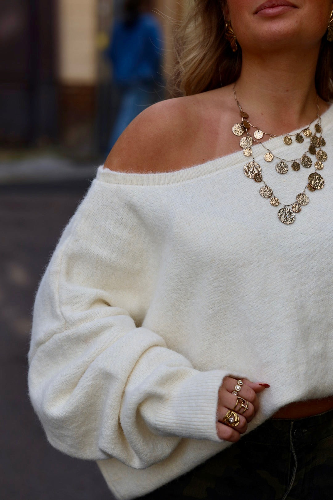 Pull asymétrique écru