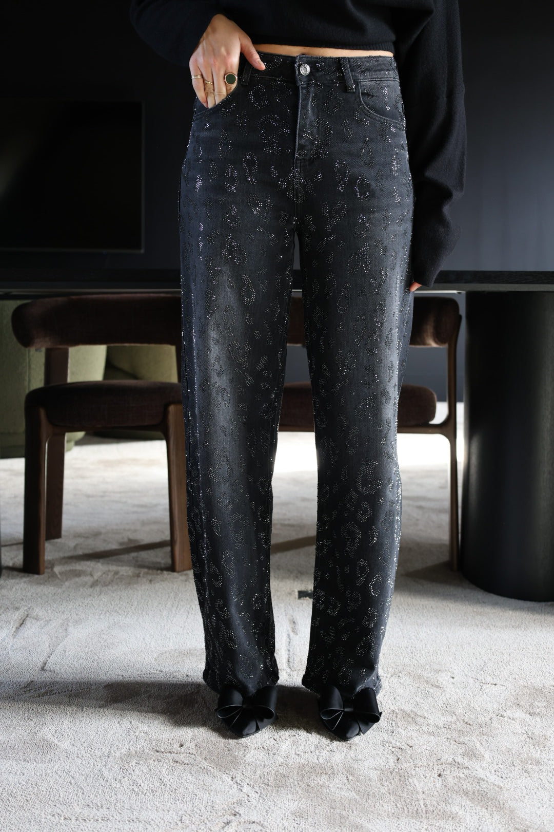 Jeans léopard à strass