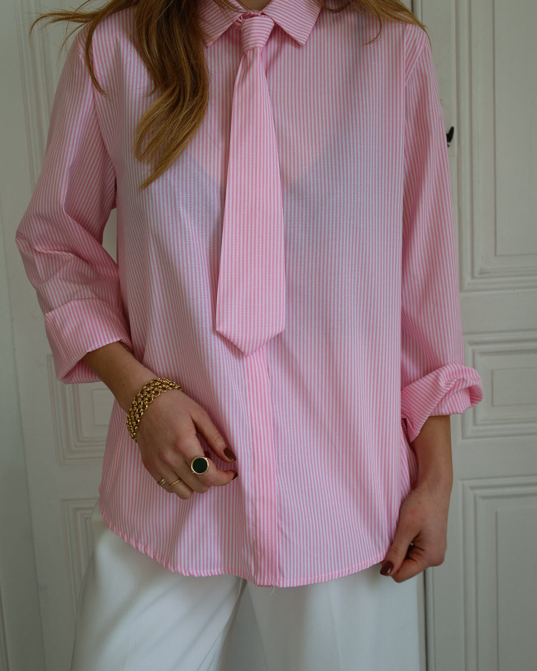 chemise cravate rose