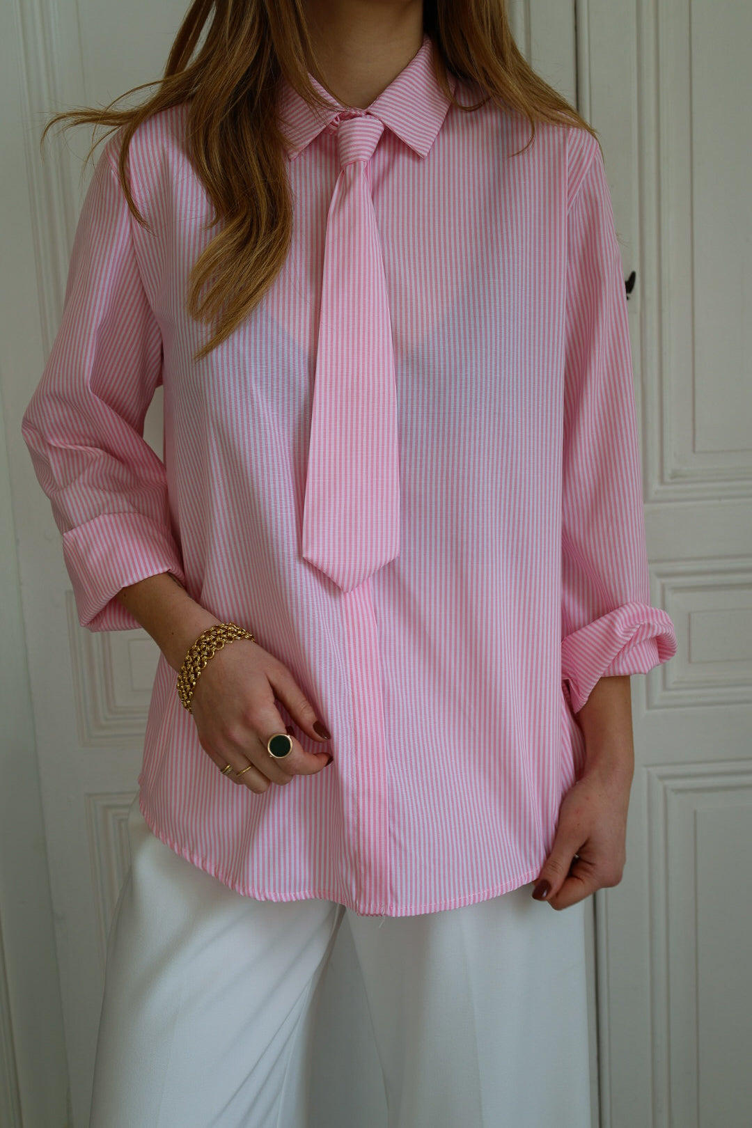chemise cravate rose