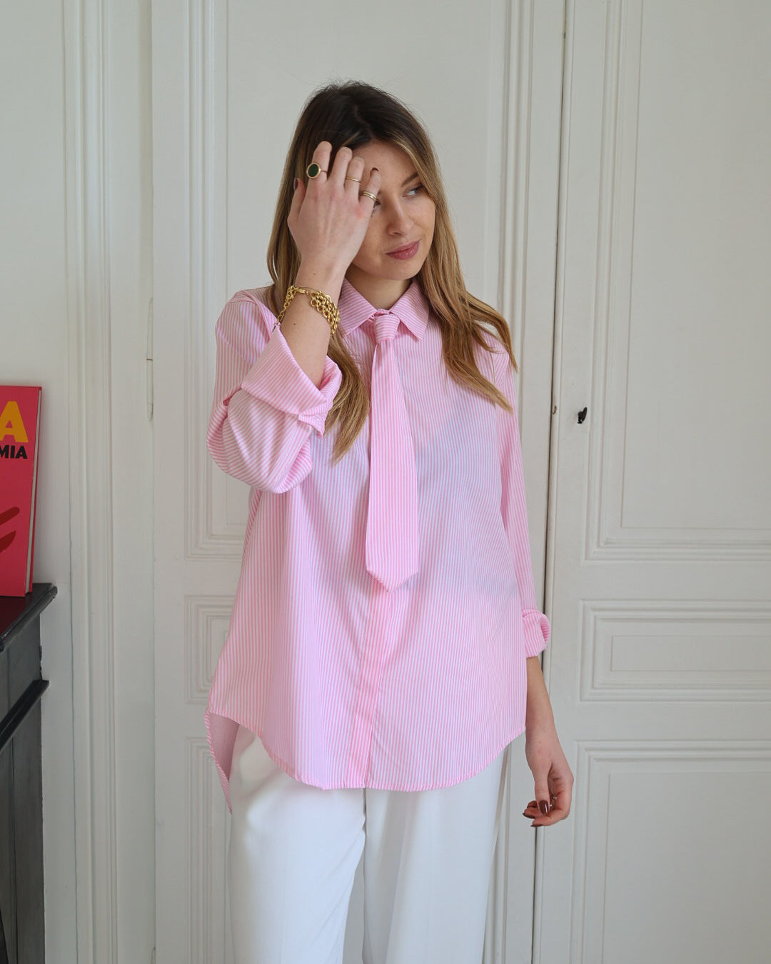 chemise cravate rose