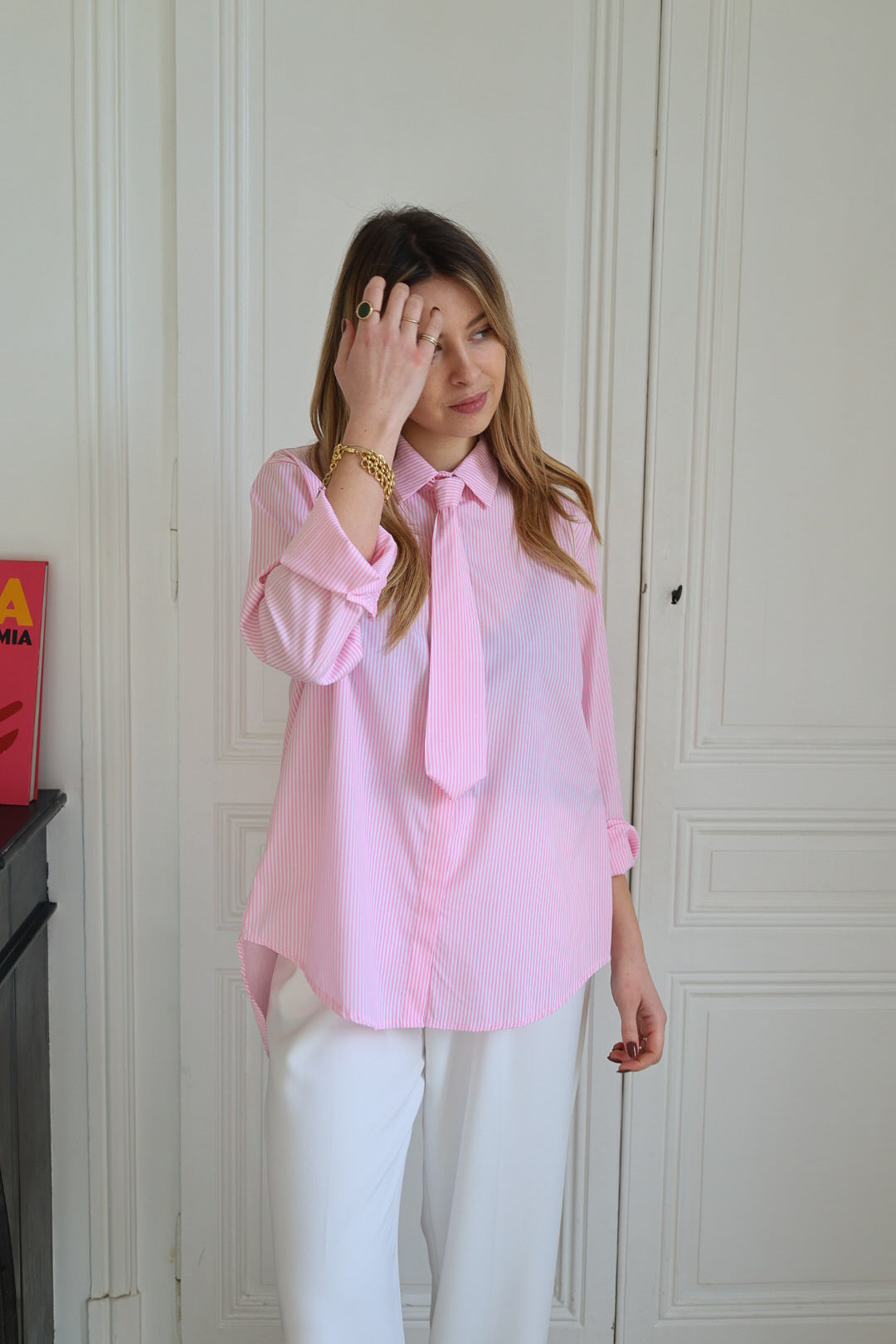 chemise cravate rose